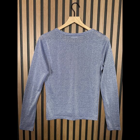 Free People Shirt Large Womens Purple Metallic Shiny Long Sleeve Nylon Top - Picture 2 of 9